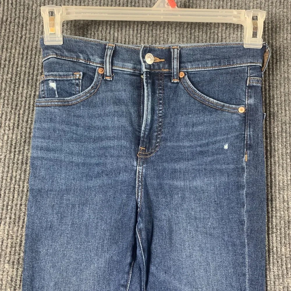 Express Jeans Womens 0 Blue Cropped‎ Skinny High Rise Ripped Distressed 28x25